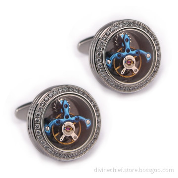 Fashion High End Blue Tourbillon Movement Cufflinks For Man's Suit Shirt